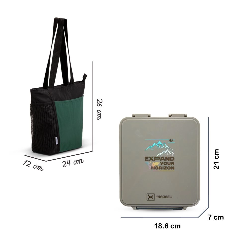 Bento Lunch Box - Adventure Sage 1.74L + Steel Food Jar - 0.35L + Lunch Bag - Insulated