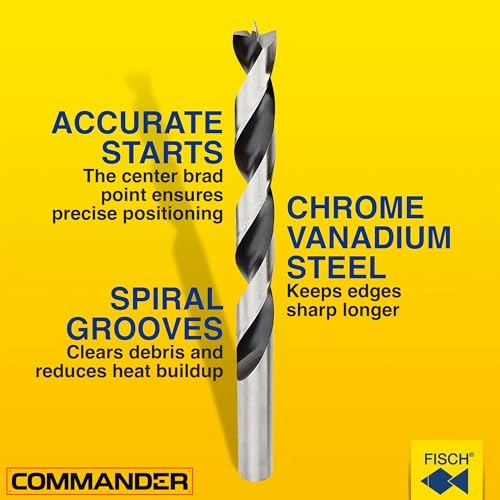 Brad Point Drill Bit Set - Chrome Vanadium 7-piece 1/8" to 1/2"