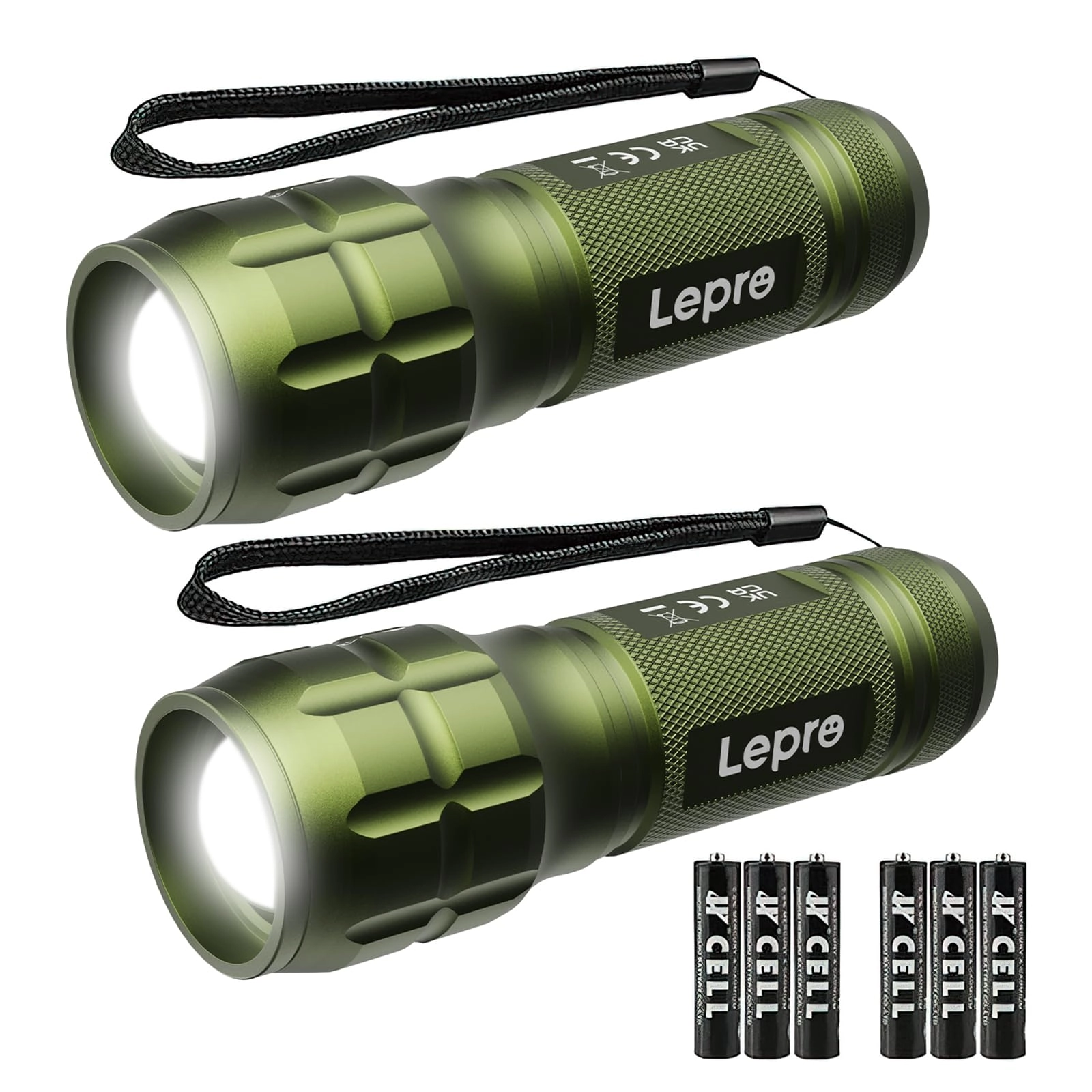 Lighting EVER LED Flashlight - 140lm Waterproof Adjustable Focus 2 Pack