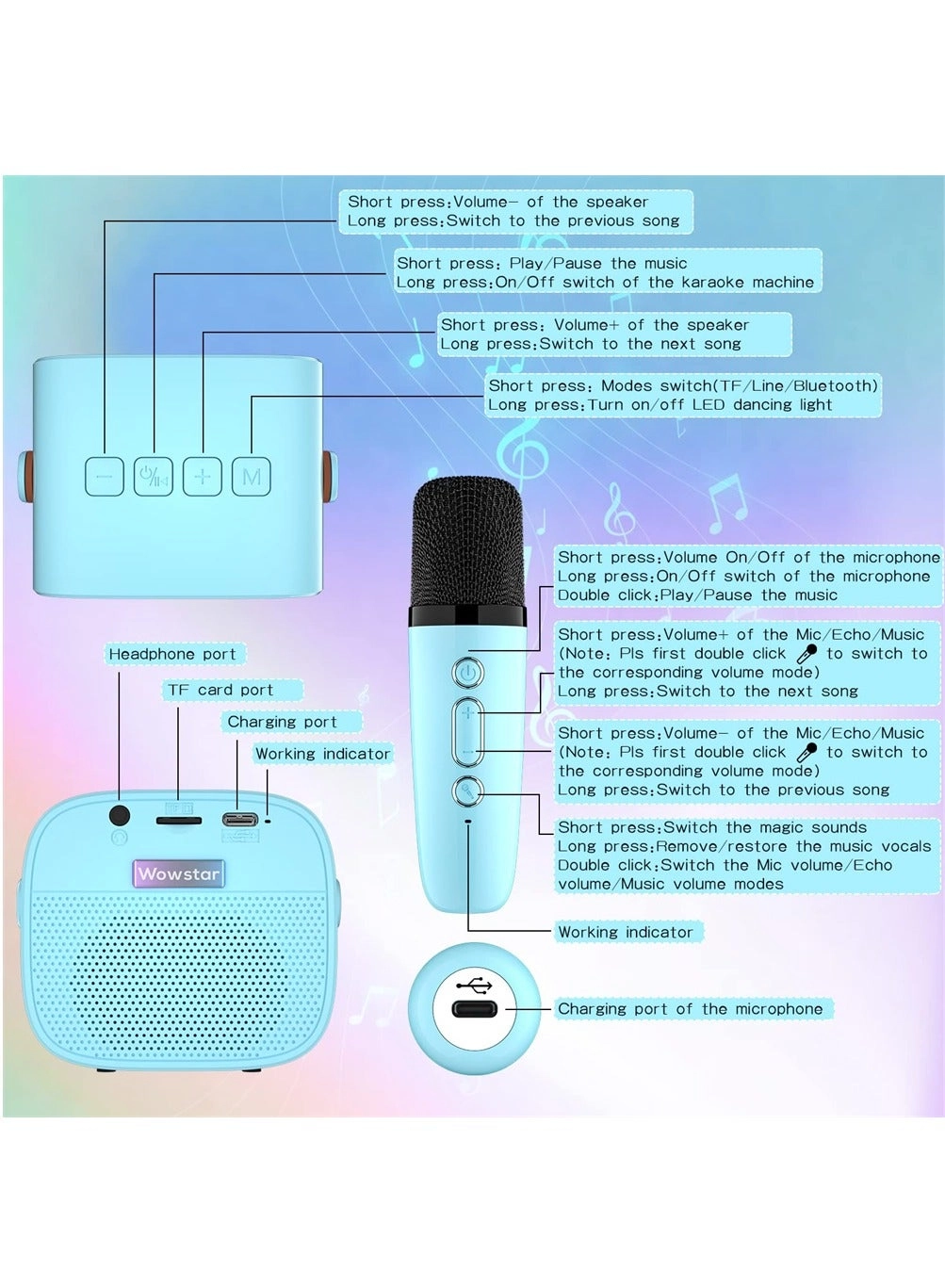 Portable Bluetooth Karaoke Speaker - 2 Microphones