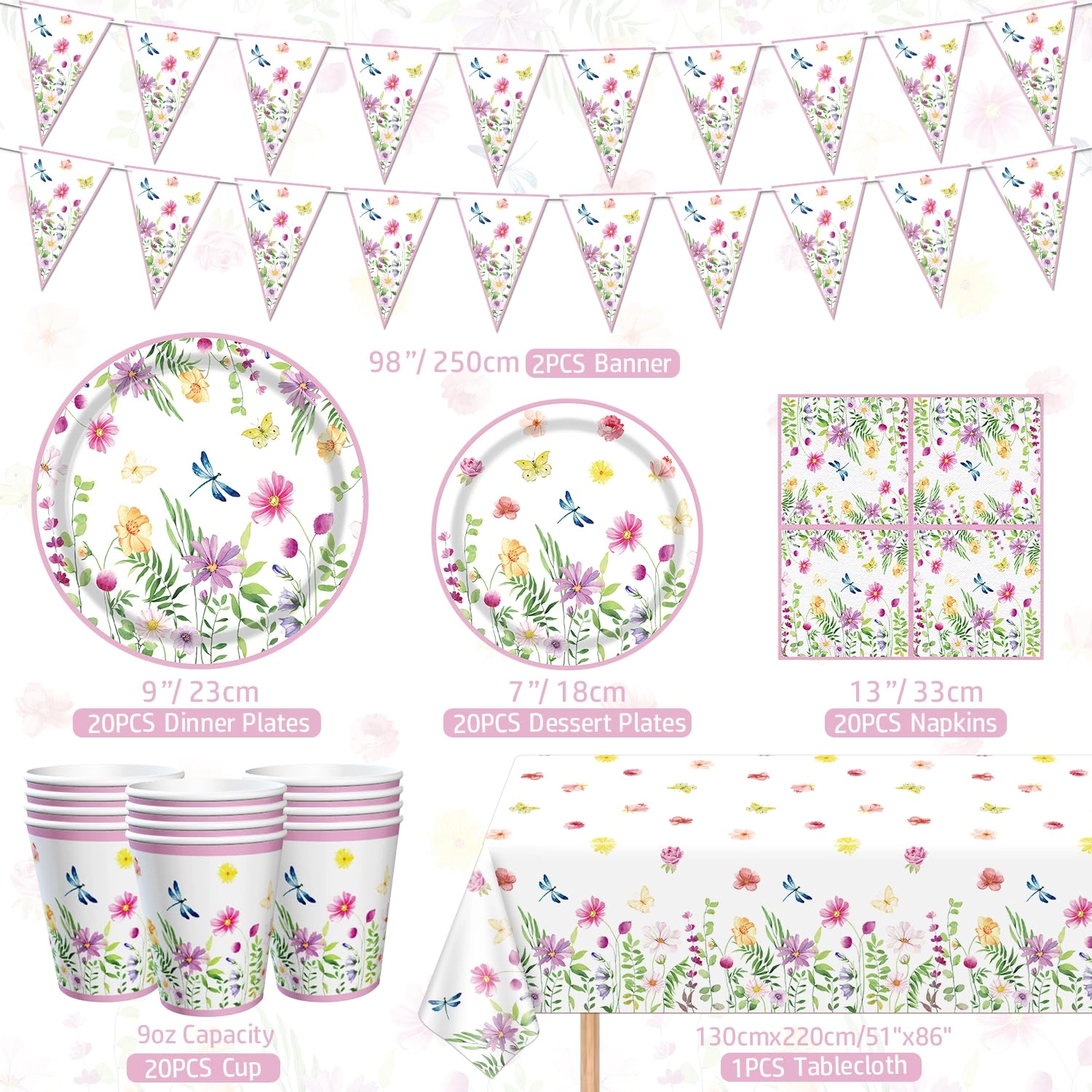 Spring Flower Party Supplies - 83 Pack Baby Shower