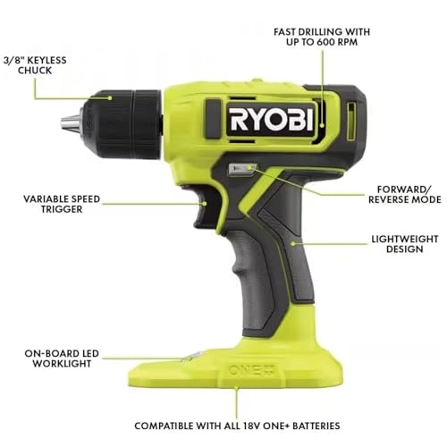 Cordless Drill + Battery - 1.5 Ampere-hour 18 Volt + Battery Charger + Drill Bits + Tool Bag