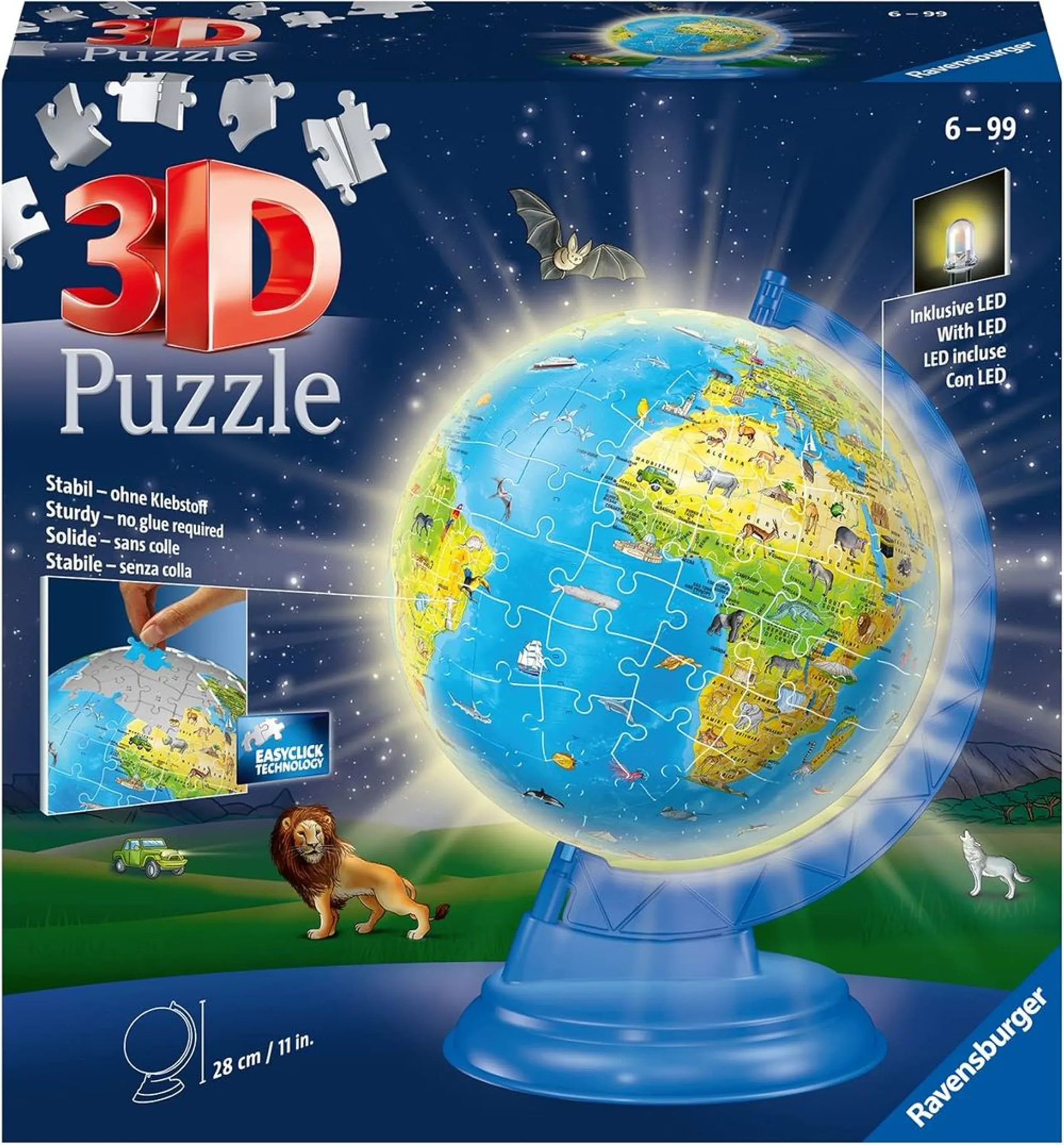 Ravensburger World Map Light-Up Globe 3D Puzzle (622-11288_3) - 180 pcs, LED