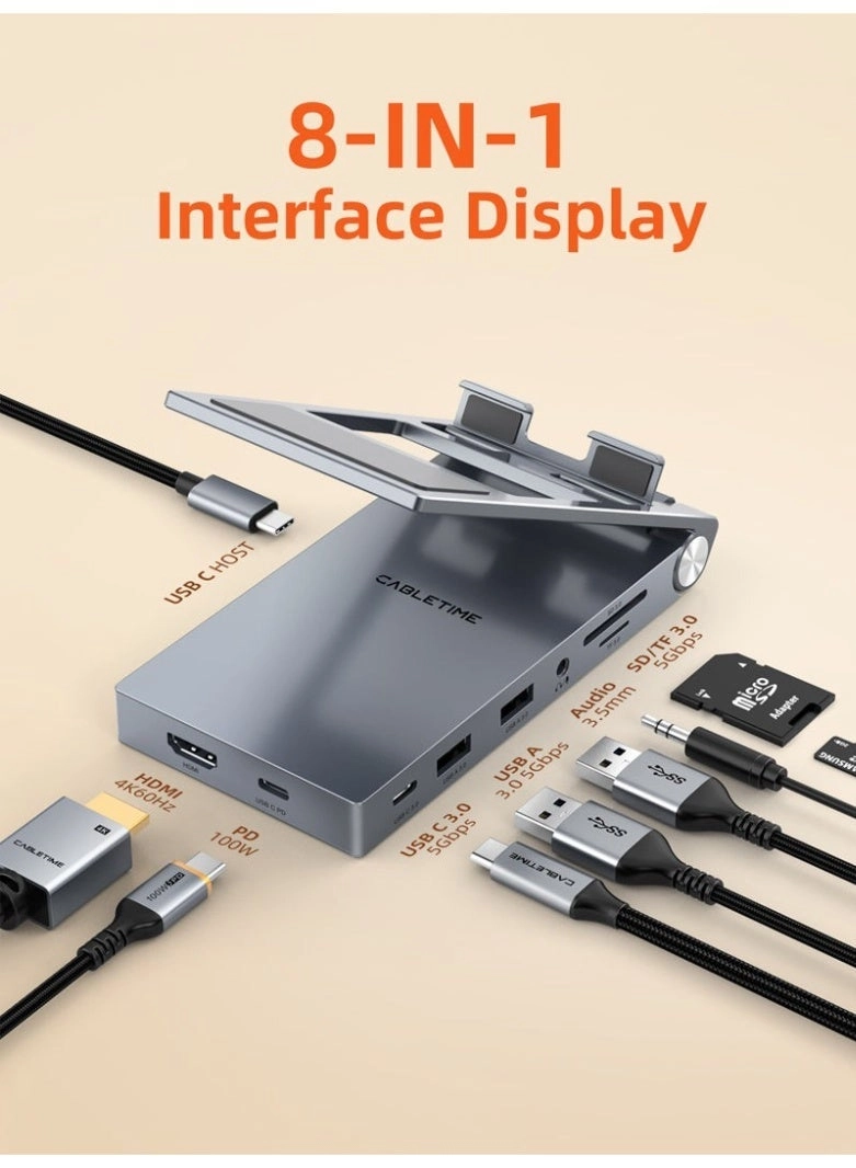 HUB - 8-IN-1 USB-C Foldable Pad Stand
