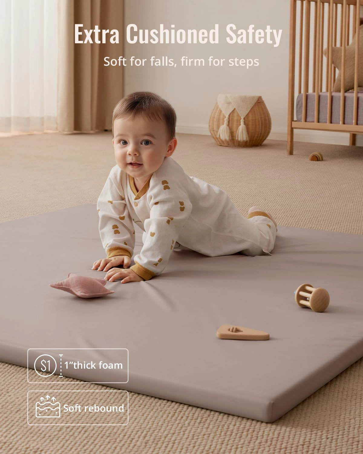 Vegan Leather Baby Play Mat - 50x50 Taupe