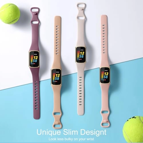 Soft Silicone Slim Watch Band for Fitbit Charge 5/Charge 6 - Black/Slate/Navy Blue/Pine Green