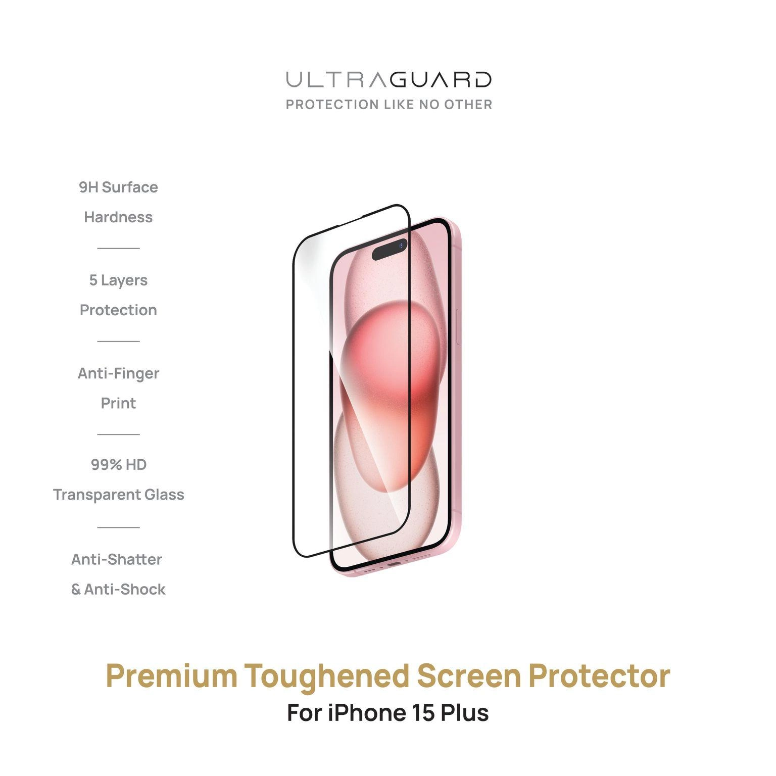 ULTRAGUARD Premium Tempered Glass Screen Protector for iPhone 15 Plus