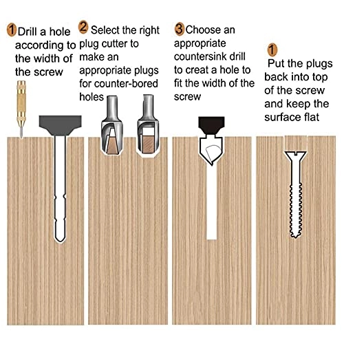 Woodworking Chamfer Drilling Tool - 23-Pack + Wood Plug Cutter + 5-Flute Countersink Drill Bit + Three Pointed Countersink Drill Bit + Automatic Center Punch