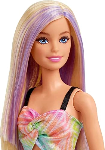 Barbie Fashionistas Doll #190 - Blonde Hair with Purple Streaks Romper Dress Yellow Wedge Sneakers Ages 3+