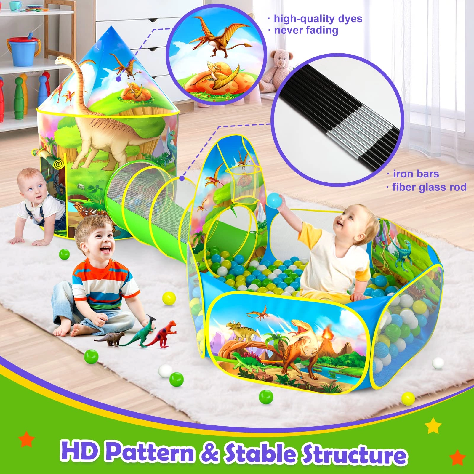 Dinosaur Tent + Ball Pit + Tunnel