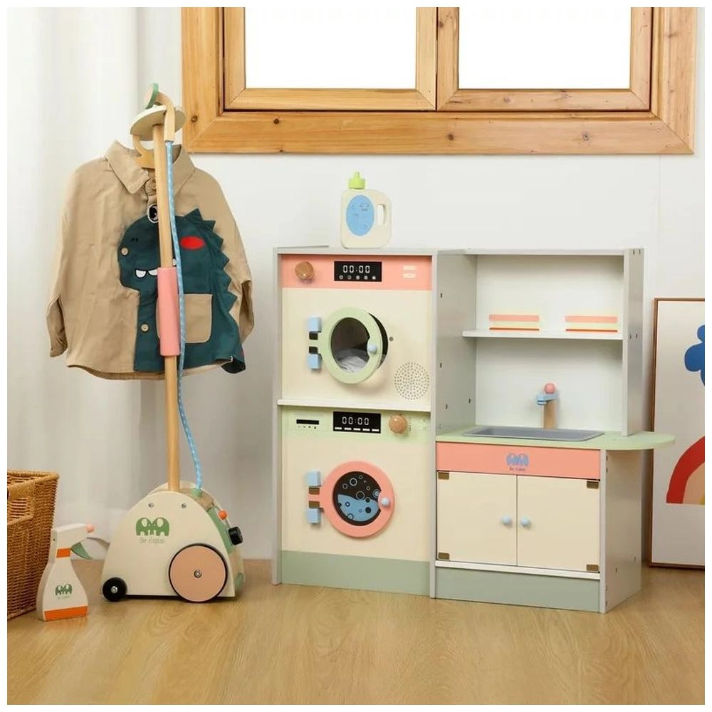 Kids Wooden Toy Laundry Play Set - Washer Dryer