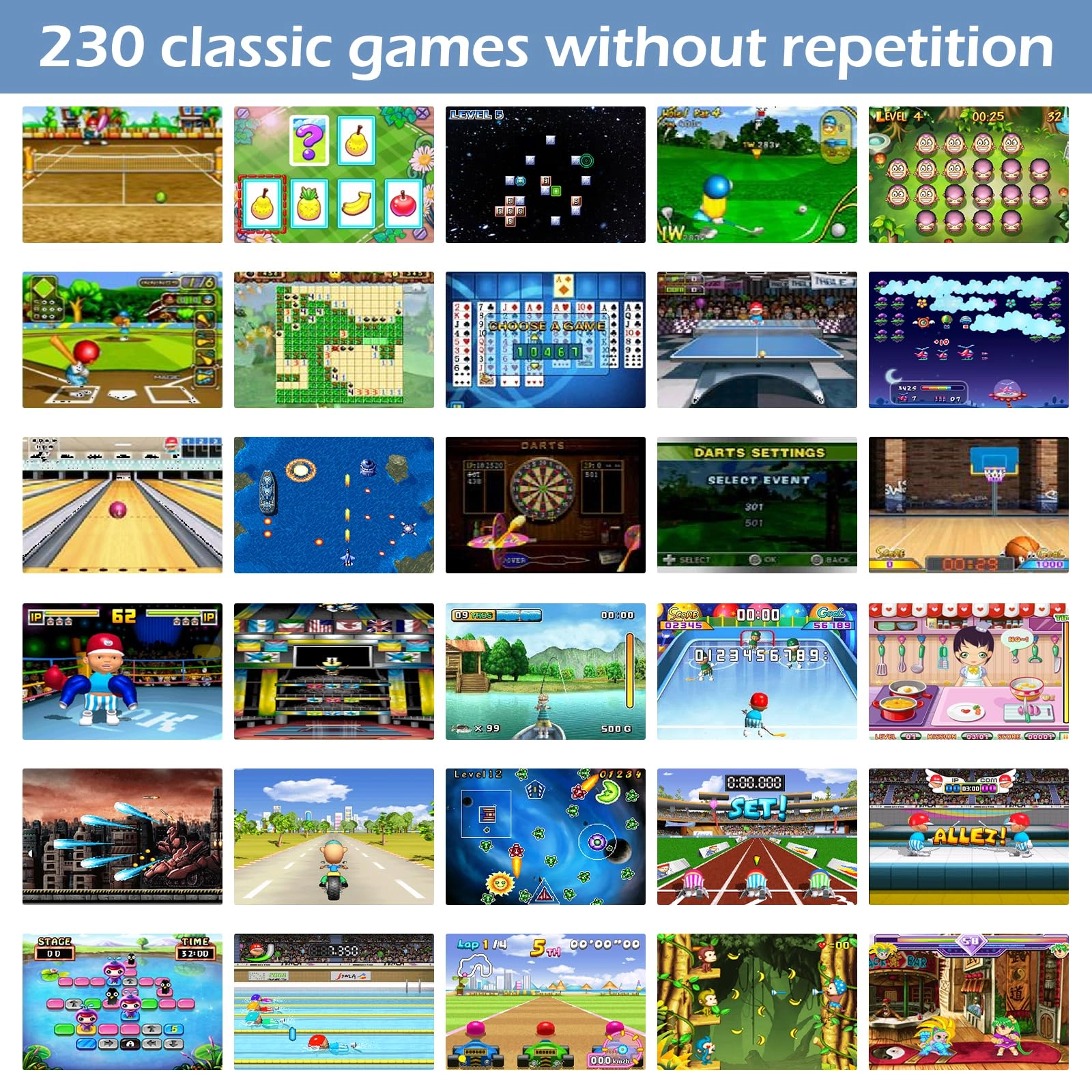 16 Bit Handheld Game - 3.0'' Large Screen 230 Games USB Rechargeable Battery