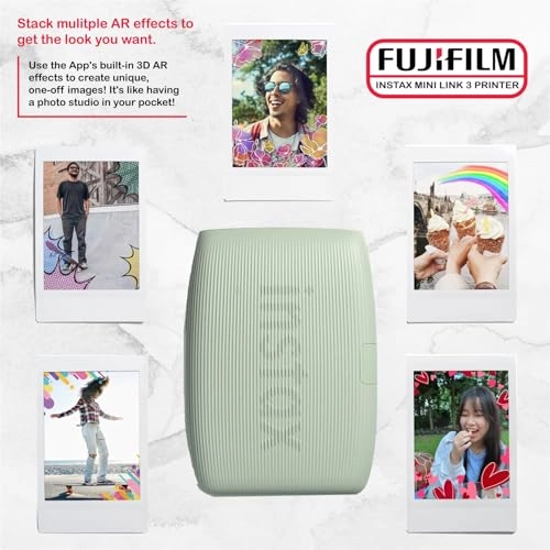 INSTAX MINI LINK 3 + Instax Mini Film - 40 Sheets + Instax Mini LINK 3 Protective Case - Green + Camera and Lens Cleaning Cloth