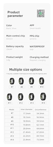 Smart Health Ring - Size 9 Black 7 Day Battery