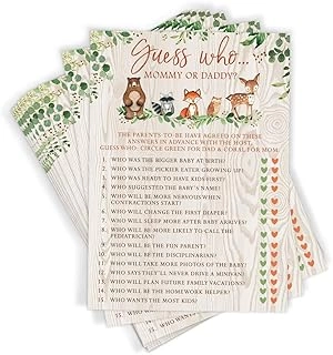 Guess Who Mommy or Daddy Game - Baby Shower Woodland Theme 50 Cards