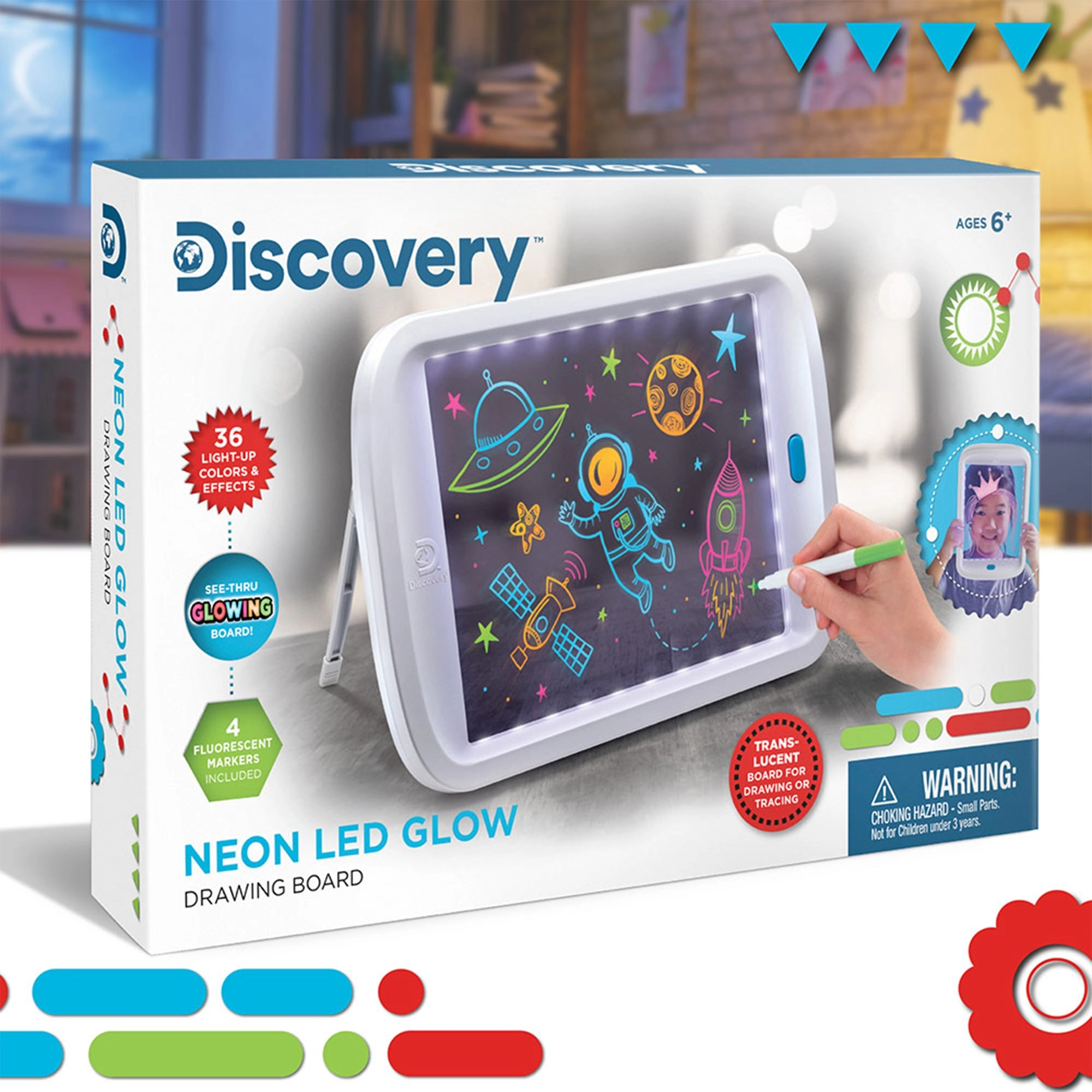 Discovery Paper Stem Neon Led Glow Drawing Board - 5 pieces 4 markers