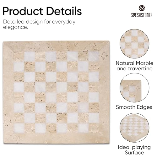 Marble Chess Board - 15 Inch Handmade Travertine and White Stone