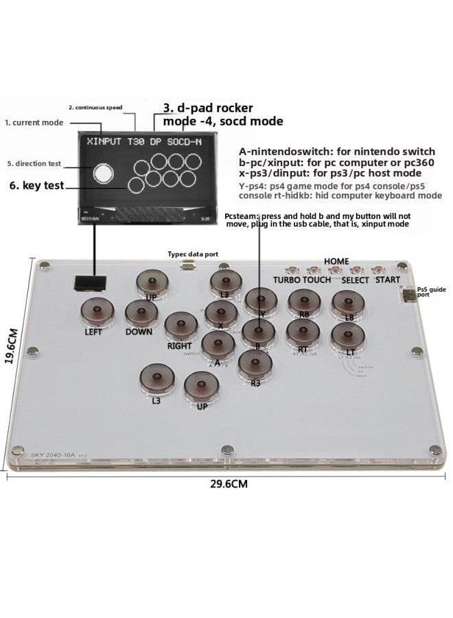 HITBOX Large Size Fighting Keyboard + DualShock4 Controller - Transparent Yellow