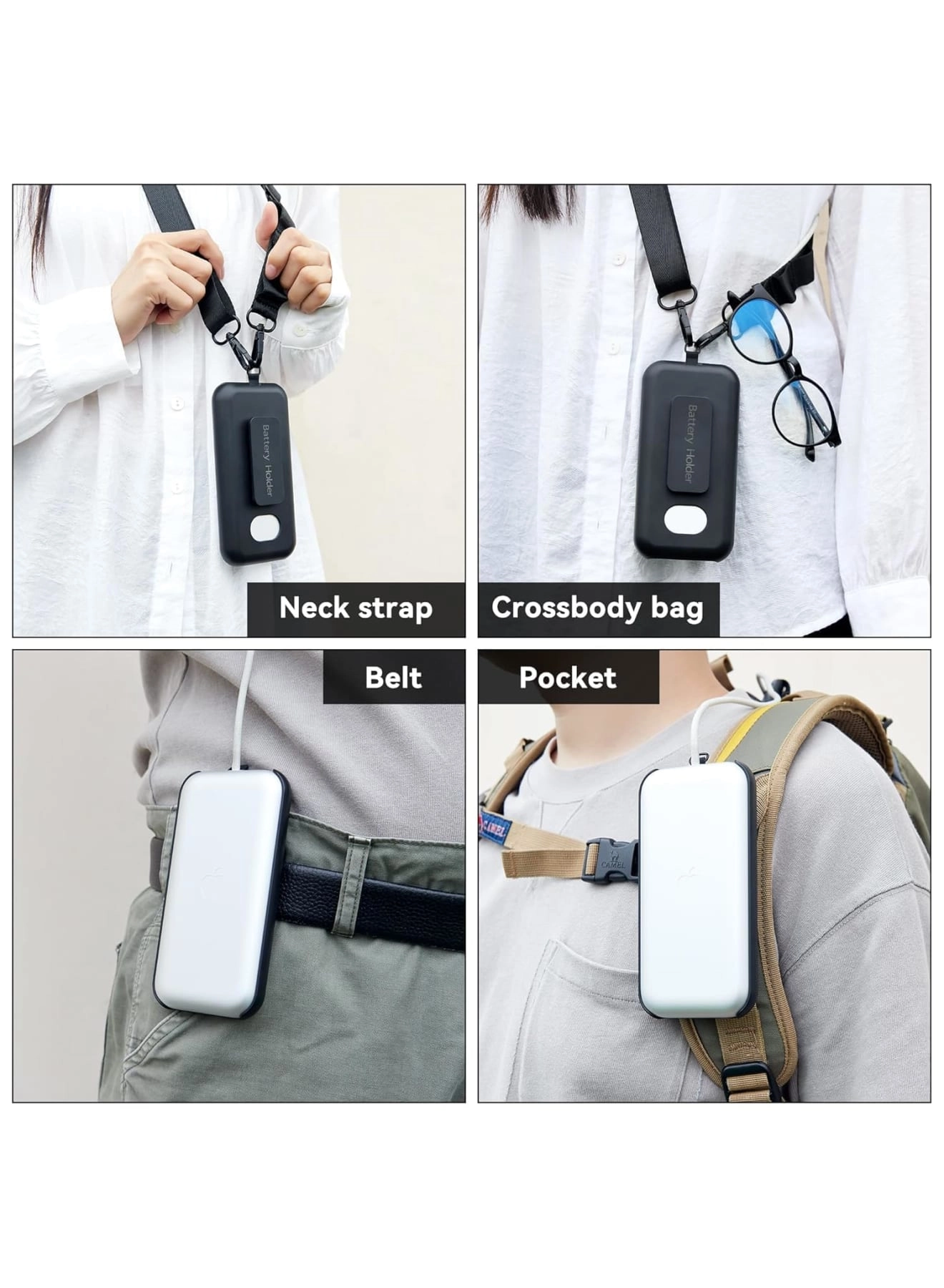 Battery Case for Vision Pro - ABS White Belt Clip Shoulder Strap