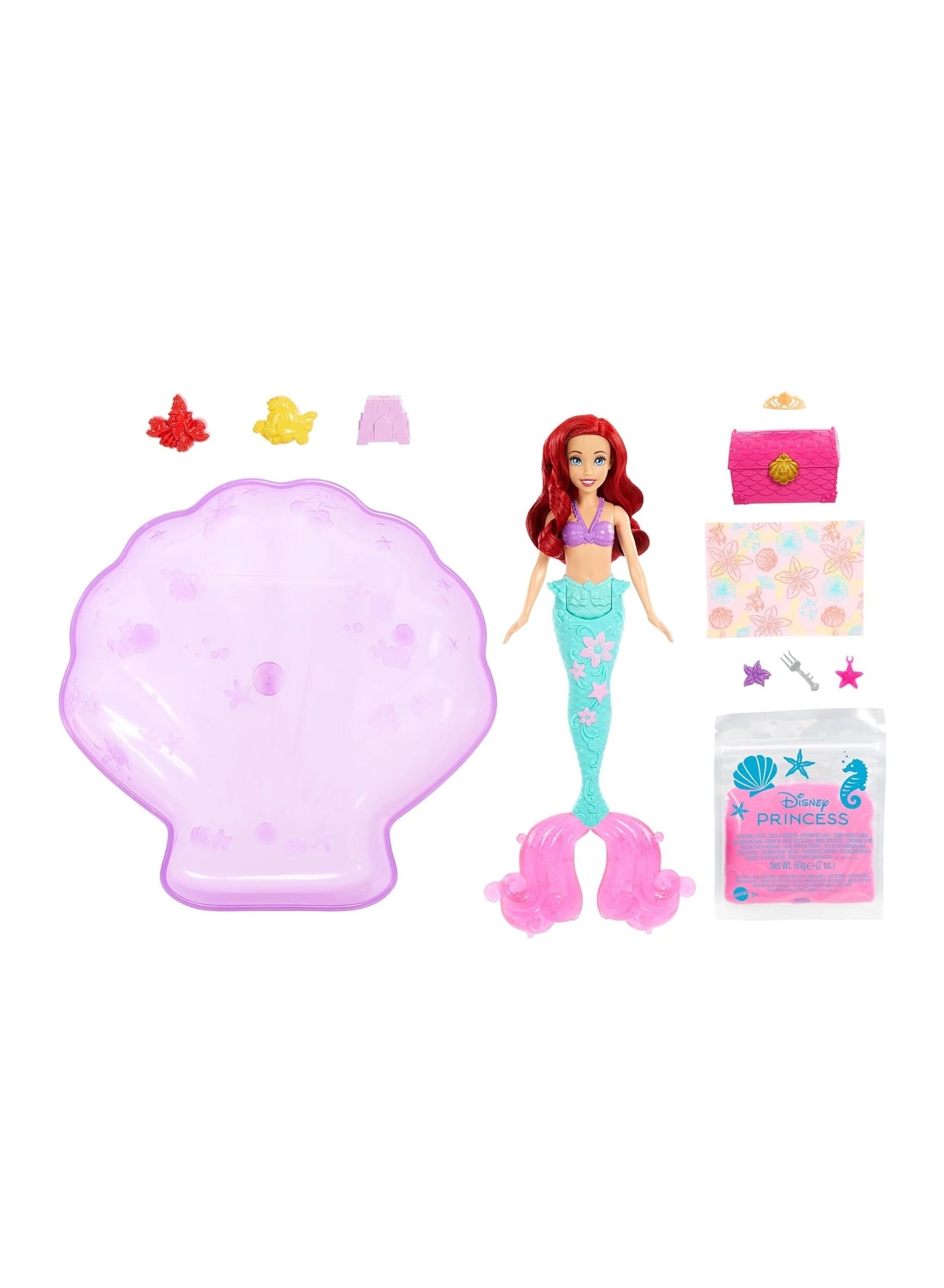 Ariel Mermaid Doll - Glittery fin + Pool Set - Moldable Sand