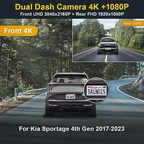 2017-2022= 4K Front and 1080P Rear 3840 X 2160 pixels for Kia Sportage 2017-2022