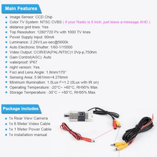 HD IP68 Rear View Camera - Night vision 1280x 720 pixels + 7'' Monitor