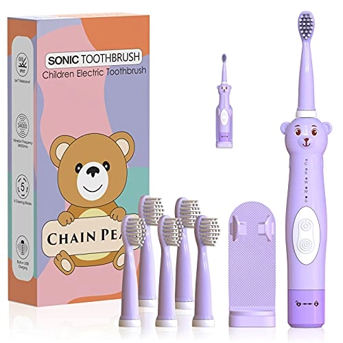 Kids Sonic Electric Toothbrush - Rechargeable 6 Brush Heads 2 Min Timer