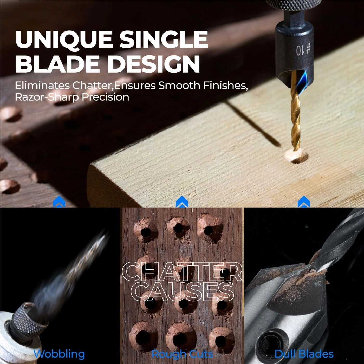 Countersink Drill Bit Set - High-Speed Steel 5Pcs #4, #6, #8, #10, #12