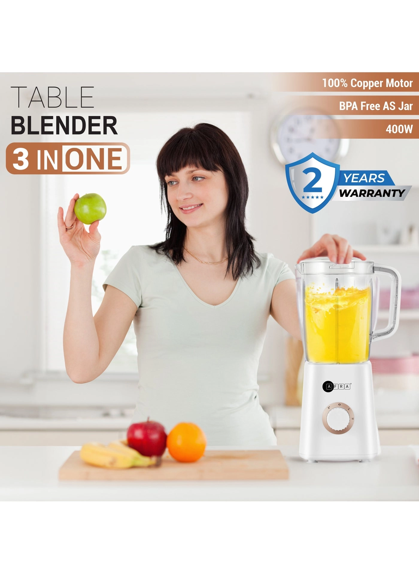 AF-0400BLWT - 3-in-1 Blender Stainless Steel Blades 2-Speed with Pulse