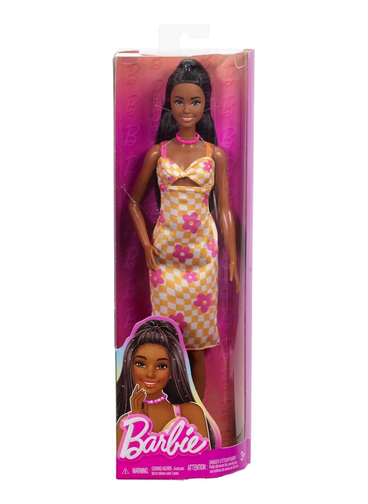 Barbie Fashionistas Flower Check Dress - 30 cm Black Hair Ages 3+