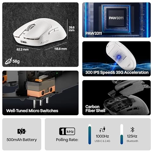 AJ199 Lightweight Gaming Mouse - Bluetooth 2.4GHz USB-C