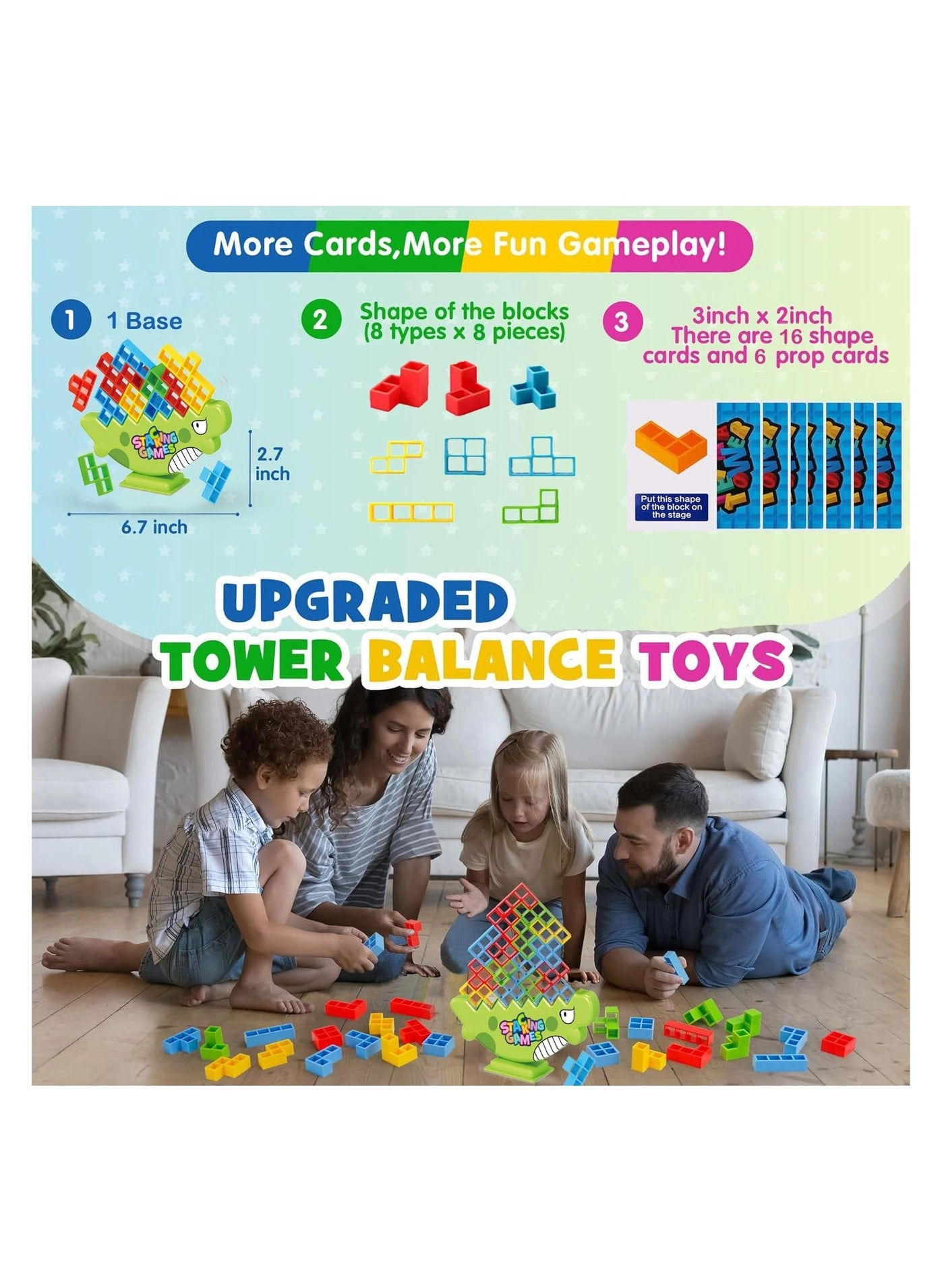 Tower Balance Game - 64Pcs 8 Shapes