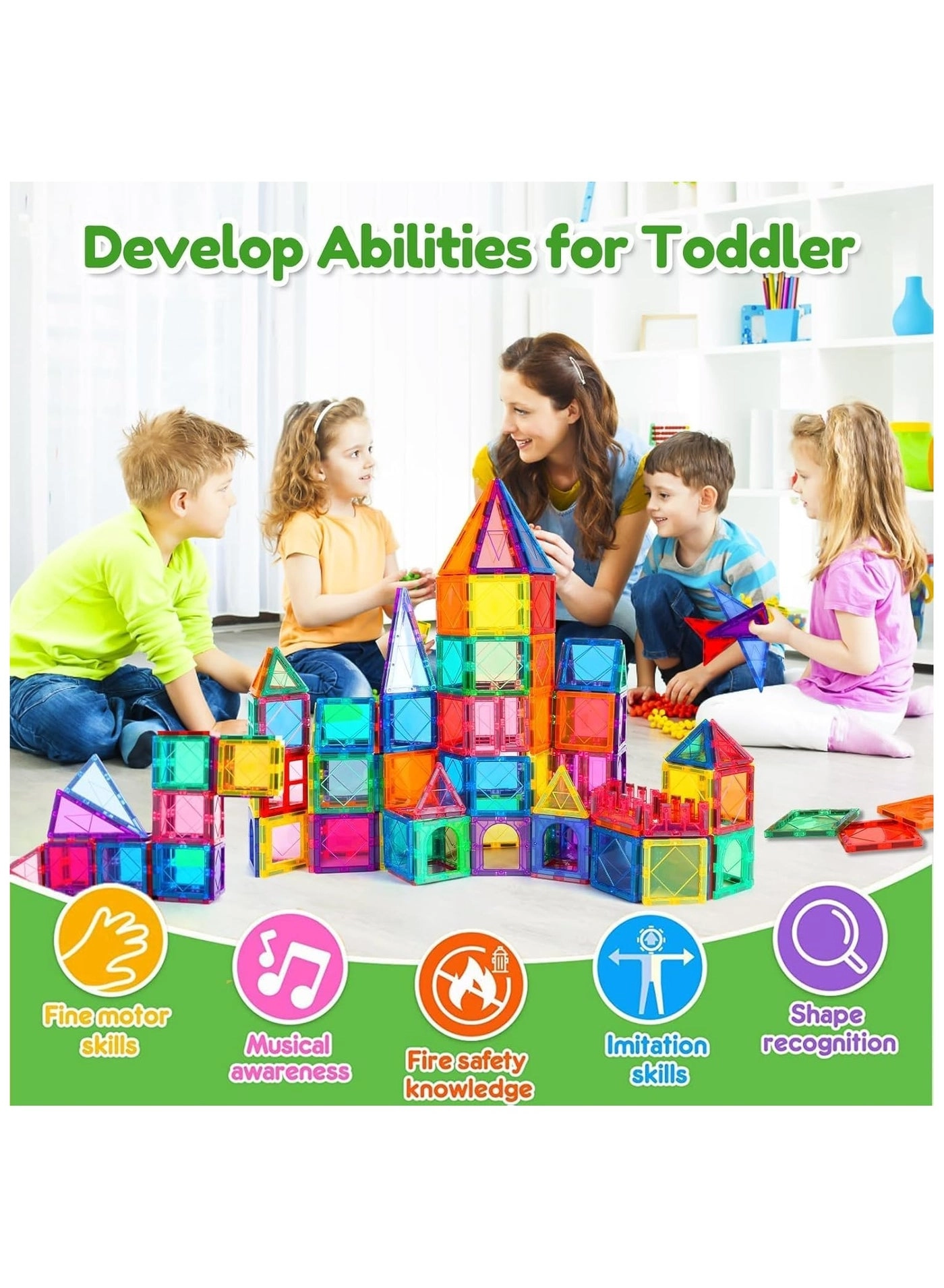 Fun Magnetic Tiles - 110 pcs