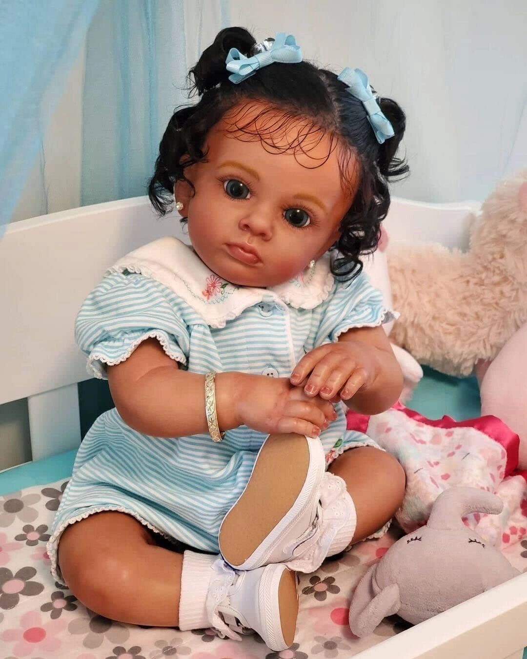 Angelbaby Reborn Baby Doll - 24 inch Silicone vinyl black hair Ages 3+