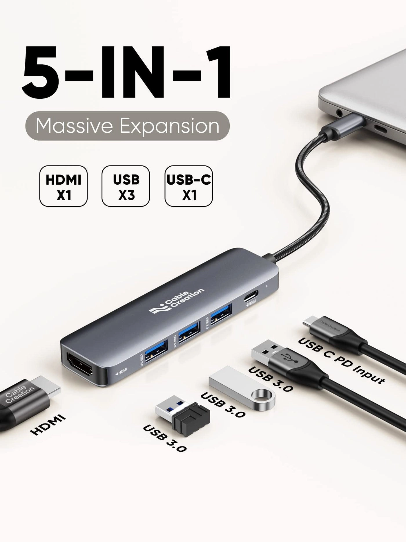 5-in-1 USB C to HDMI Multiport Adapter - USB 3.0 4K@30Hz