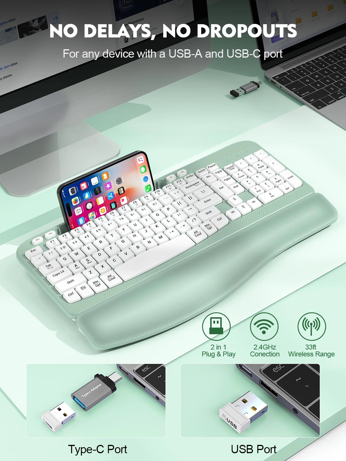 Ergonomic Wireless Keyboard - Wireless