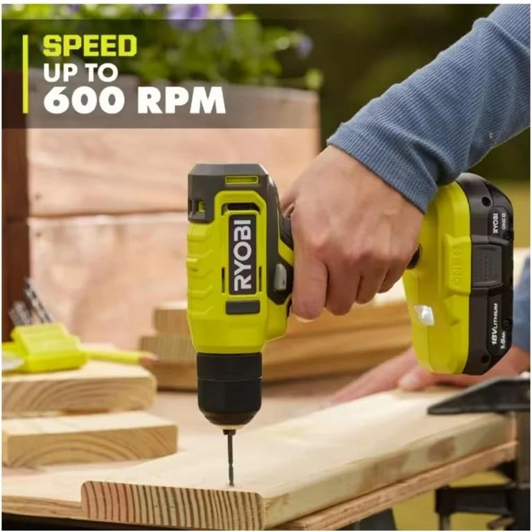 Cordless Drill + Battery - 1.5 Ampere-hour 18 Volt + Battery Charger + Drill Bits + Tool Bag