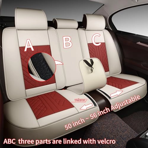 Bench Seat Cover - Premium Faux Leather White And Red Universal Fit