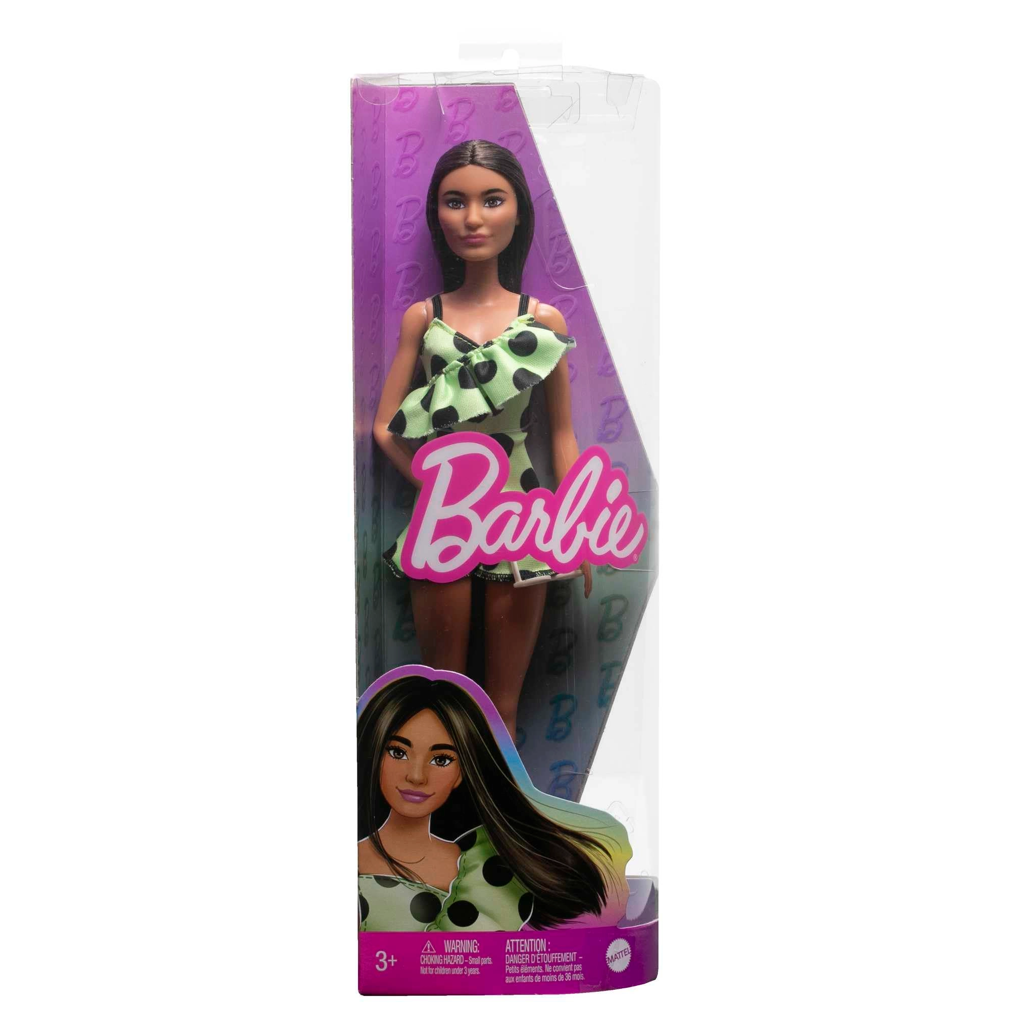 Barbie Fashionistas - Long Straight Brown Hair Polka Dot Romper Ages 3+