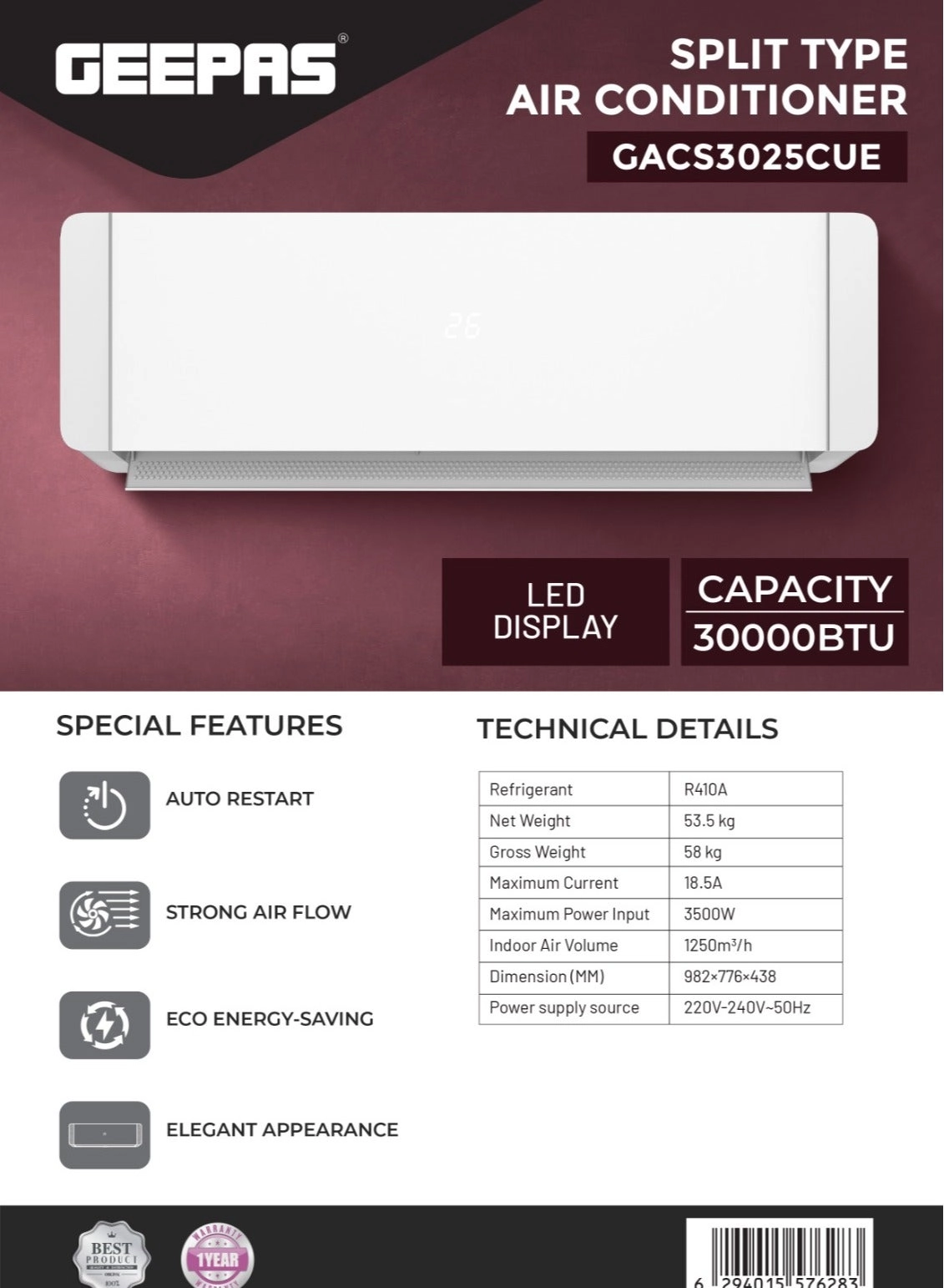 GEEPAS GACS1825CUE - 3500 W