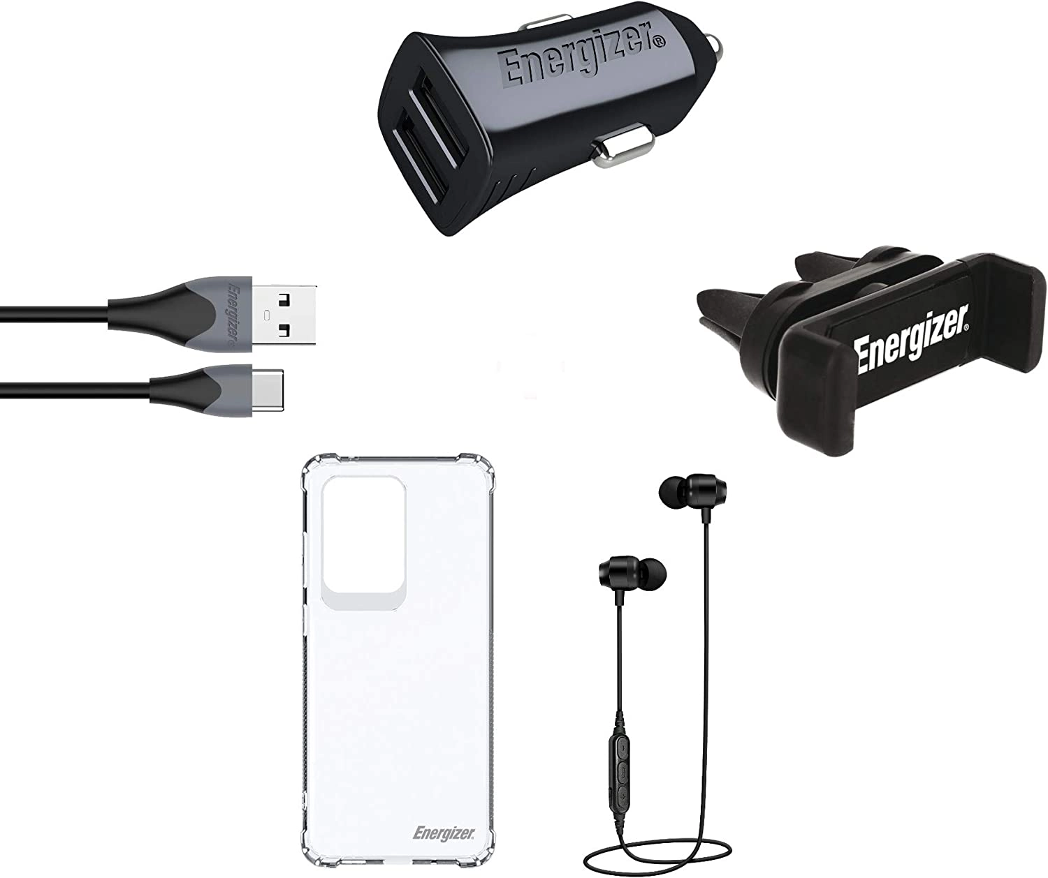 Jackys Electronics LLC Bluetooth Earphones - Bluetooth + Dual Output Car Charger + Lightning Cable - Made For iPhone Certified + Universal Vent Mount + Screen Protector + Protective Case