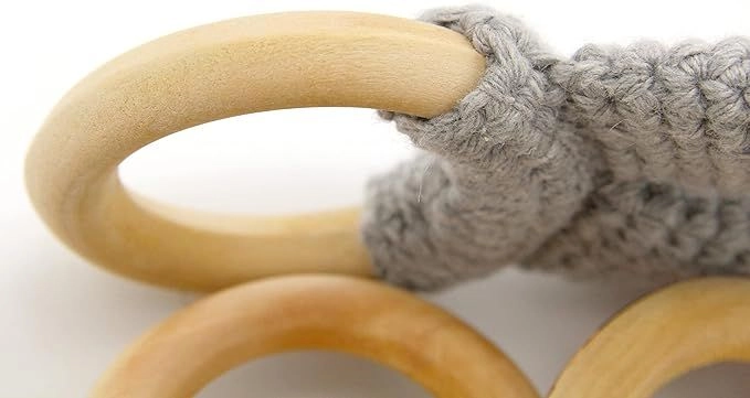 Amigurumi Wooden Ring Teether - Beech wood 100% Cotton Yarn