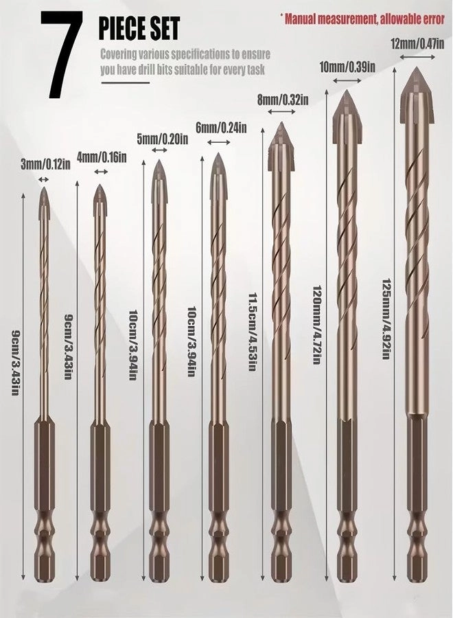 Masonry Drill Bit Set - Carbide Tip 7pcs 3mm-12mm
