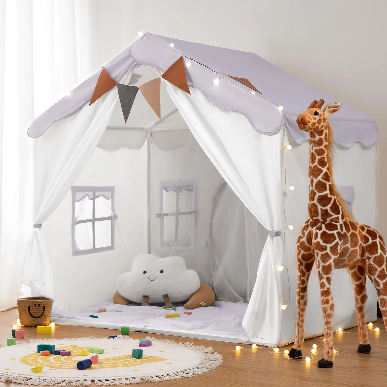 2-in-1 Kids Play House Tent - 130 cm x 89 cm x 130 cm Brown