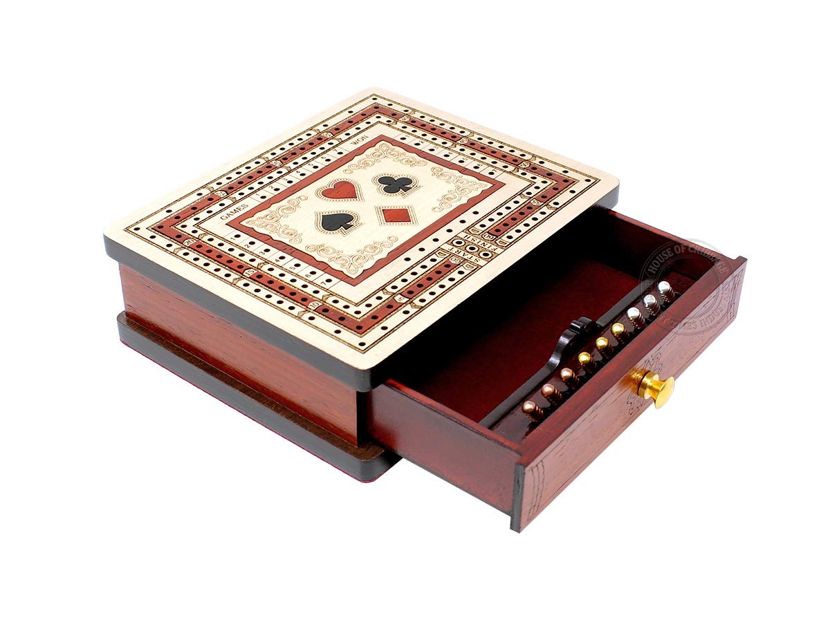 House of Cribbage 3 Track Non-Continuous Travel Cribbage Board - 60 Points White Maple Inlay Bloodwood