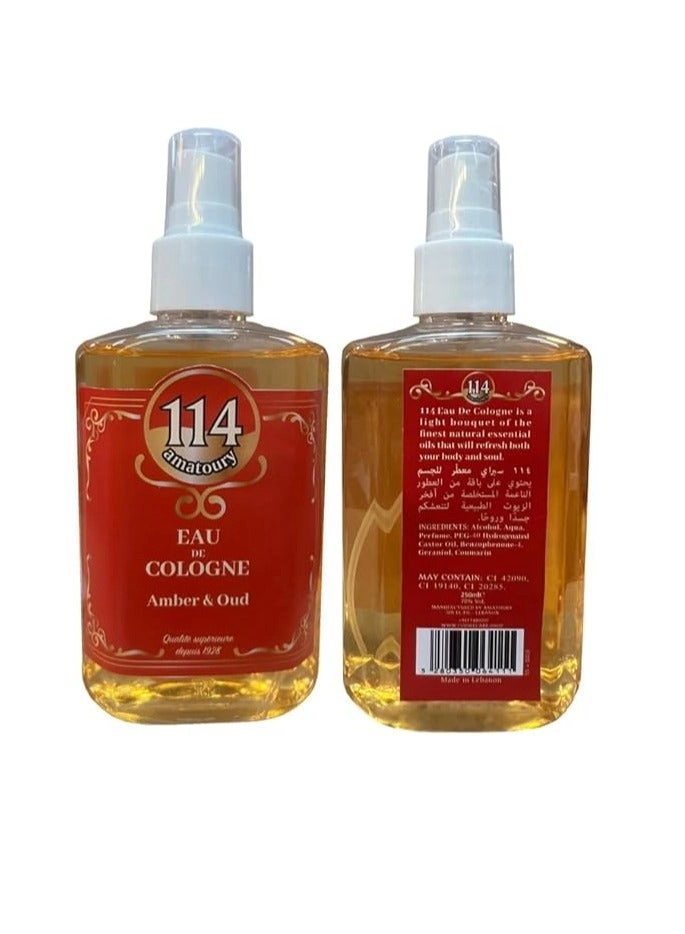 114 Amatoury Amber & Oud Eau De Cologne - 250ml
