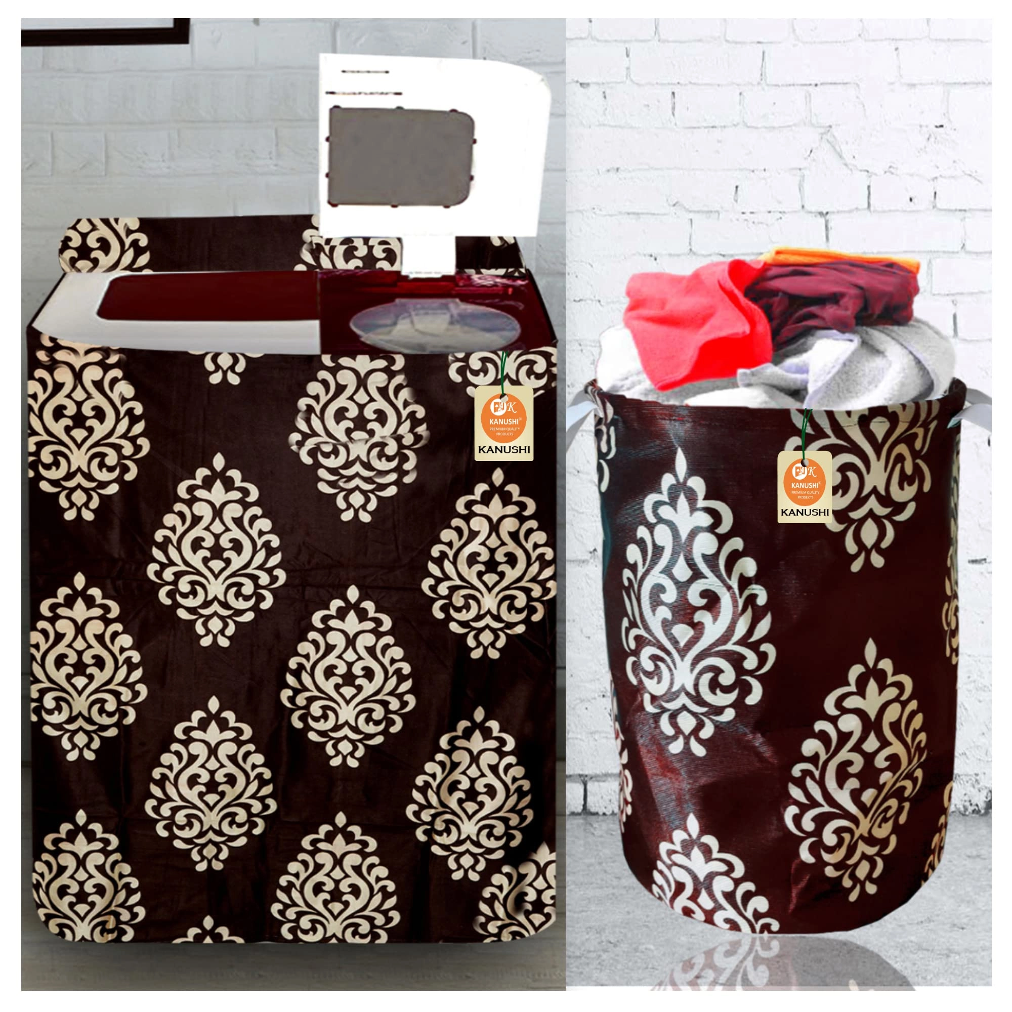 KANUSHI Top Load Semi Automatic Washing Machine Cover - 6 Kg 6.5 kg 7 kg 7.5 kg + Designer Laundry Bag