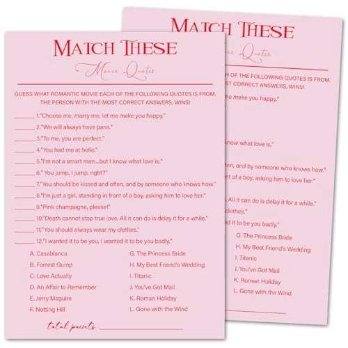 Bridal Shower Games Cards - 30 game cards Adult