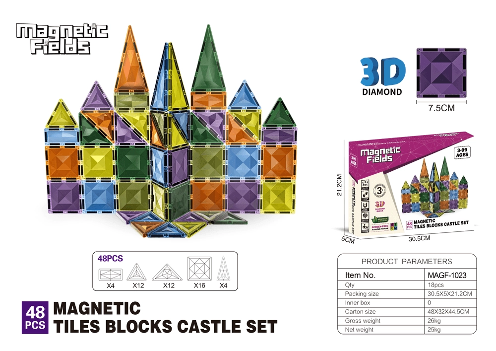 Light Magnetic Tiles Castle Set - Architecture 48 pcs