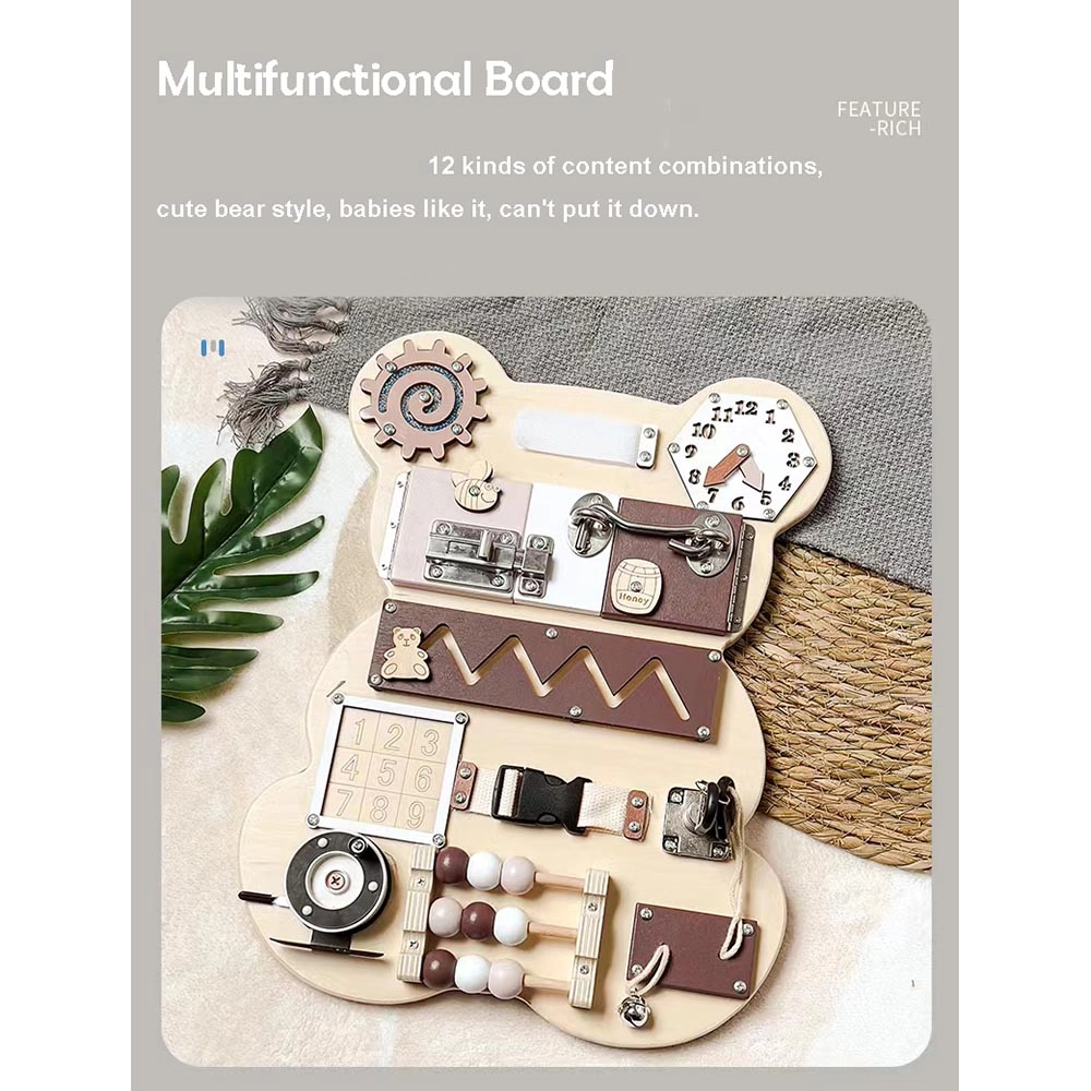 Bear Shaped Montessori Wooden Busy Board